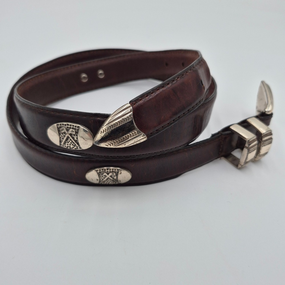 Vintage Brown Top Grain Oil Tan Leather Western Golf Concho Belt 38 AML3000